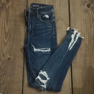 American Eagle Outfitters Dark Blue Súper Hi-Rise Jeggins